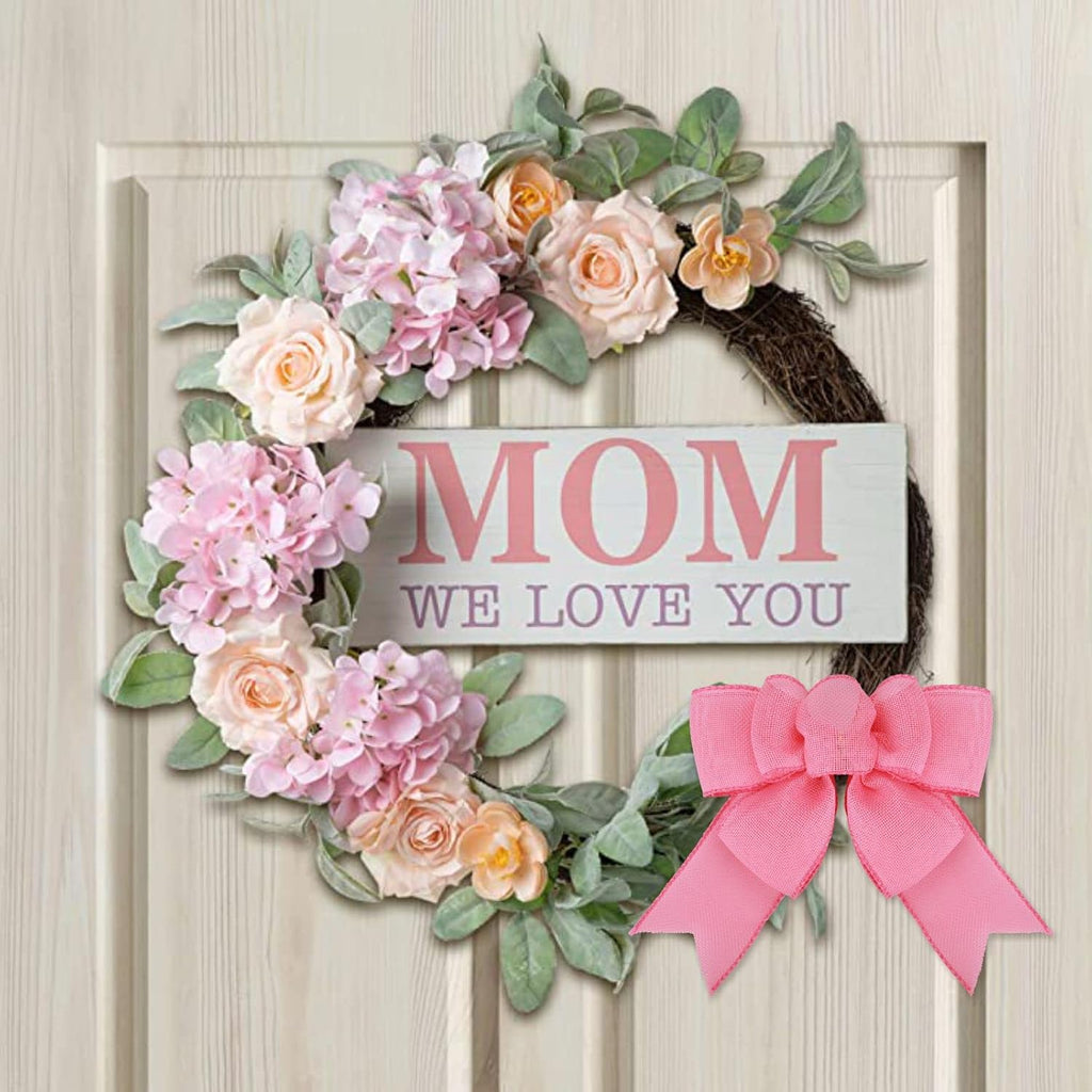 Meseey Pink Wired Ribbon - 2 Pcs Handmade Burlap Bows for Spring & Summer Decor | Gift Wrapping & Wreaths