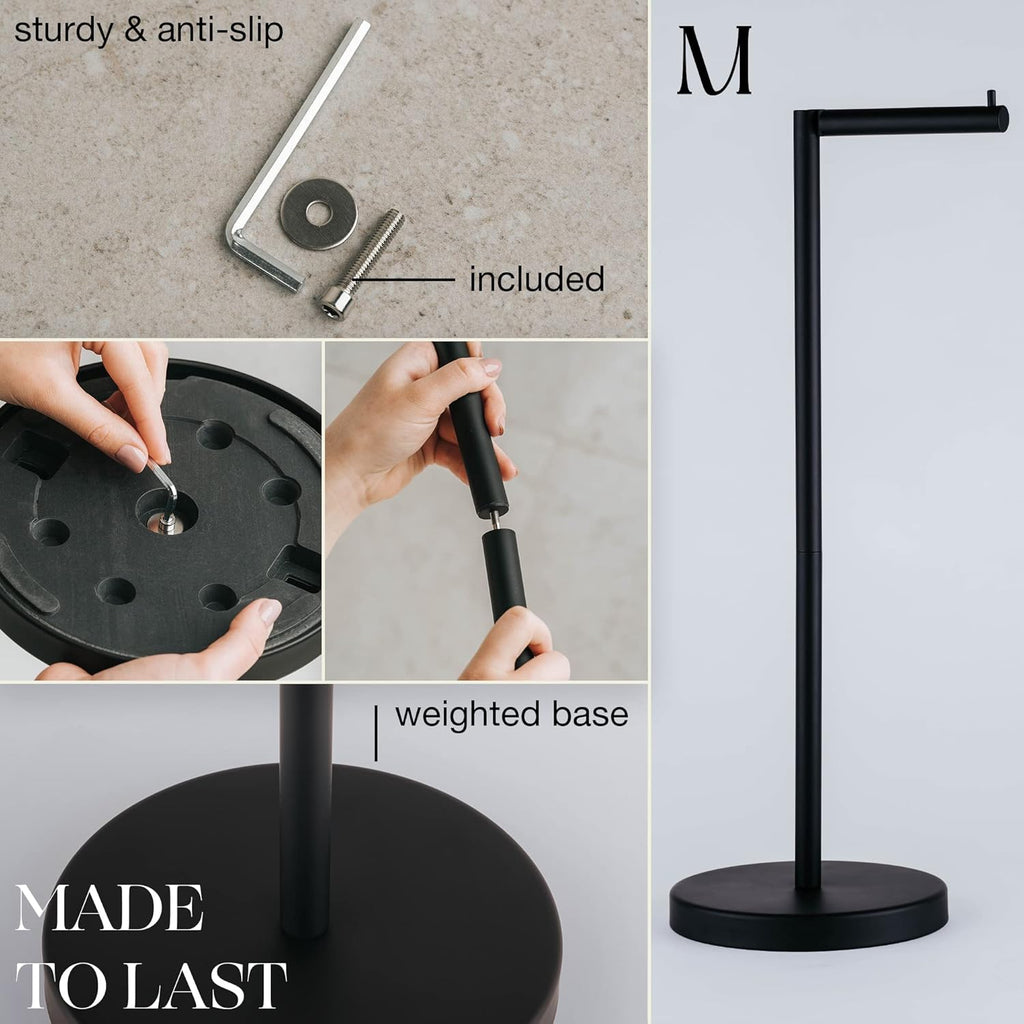 Marmolux Acc Free Standing Toilet Paper Holder - Modern Matte Black Design for 4 Rolls