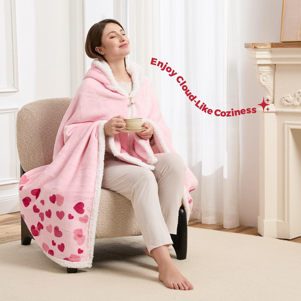 Spoiled Wife Wearable Blanket Hoodie, Valentines Day Gifts for Her Wife Women From Husband, Mothers Day Birthday Anniversary Day Gift Ideas, Throw Blanket for Women Shawl Wraps Poncho Robe, Pink