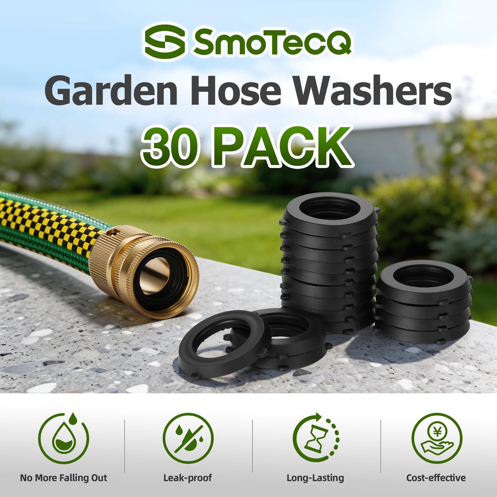 SmoTecQ Garden Hose Washers - 30 Pack Heavy Duty Rubber Seals for 3/4" Hose Fittings, Leak-Proof Design