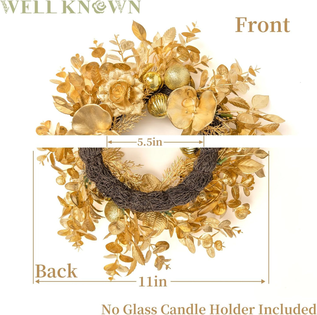 Skiennix Artificial Flower Candle Ring - 12" Gold Orchid & Eucalyptus Wreath for Home Decor | Perfect for Weddings & Centerpieces