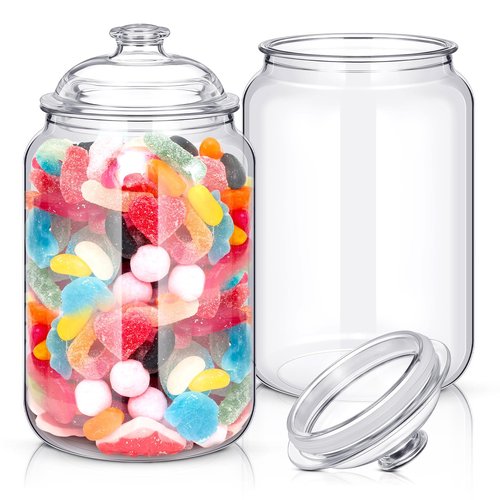 Nuogo 2 Pcs 1.5 Gallon 192 oz Candy & Cookie Jar Plastic Jars with Lids Decorative Apothecary and Candy Buffet Container Clear Airtight Food Storage Canister (Classic Style)