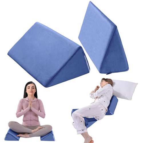 BALAPET 2 Pcs Small Wedge Pillow for Sleeping，Premium Foam Bed Pillow for Side Sleeping,Triangle Wedge Pillow for Leg Elevation,Yoga,Reduce Back Pain(Blue