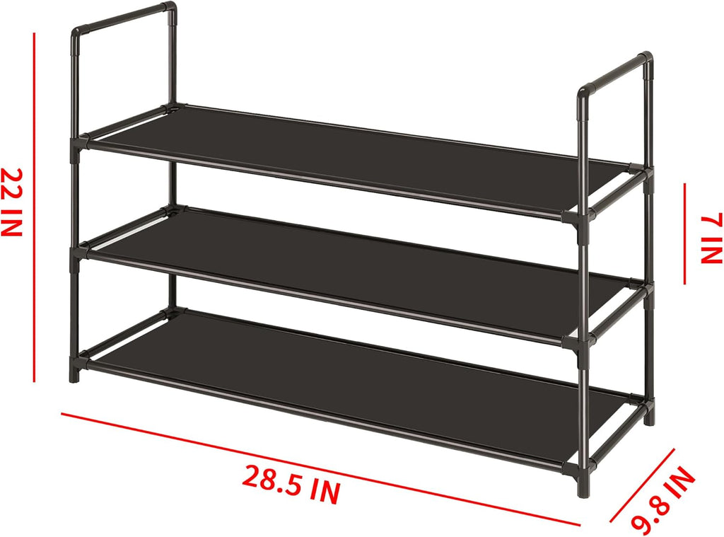 3-Tier Stackable Shoe Rack by [Brand Name] - Durable Storage Organizer for 10-12 Pairs of Shoes | Black