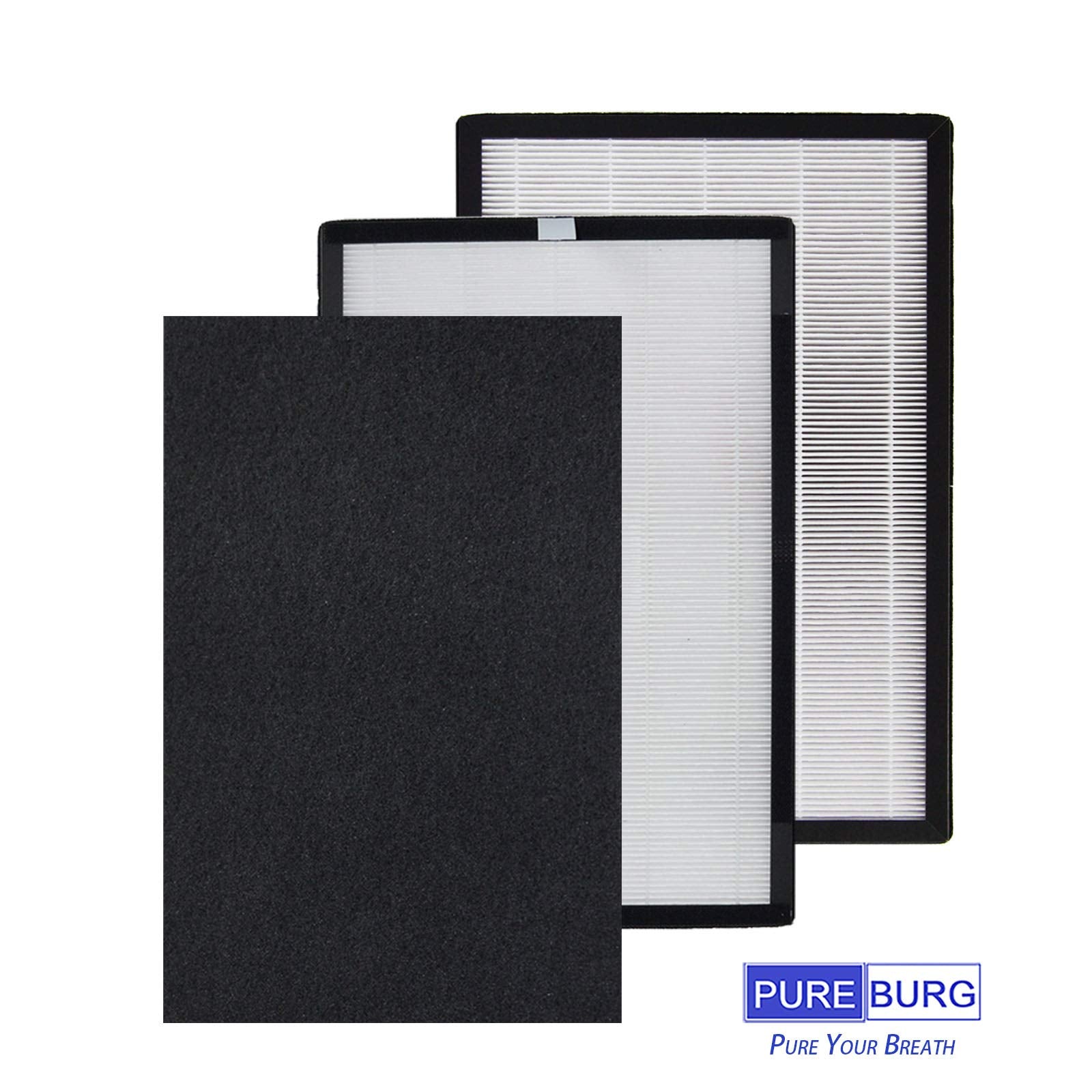 PUREBURG FLT5600 Replacement Filter Set Compatible with GermGuardian AC5600WDLX AC5600W AC5600WFL Air Purifier FLT56CB4 Filter N, Pack of 2, H13 True HEPA Activated Carbon