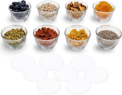 Libbey Small Glass Bowls - Set of 8 Dishwasher Safe Containers with Lids for Fresh Leftovers | Meal Prep & Dips