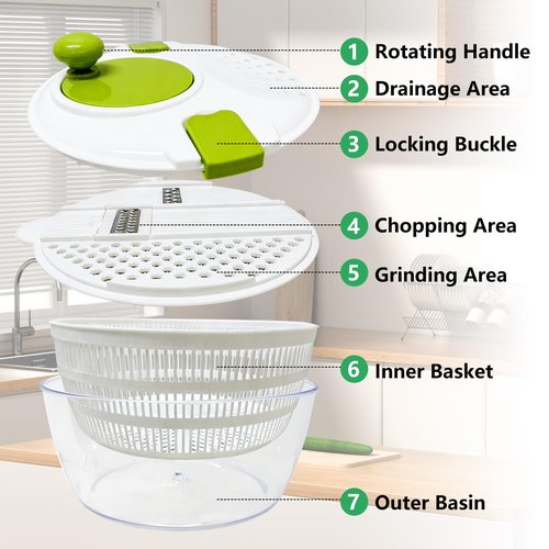 Salad Spinner Large,Vegetables Fruits Wash Bowl, Lettuce Spinner with 4 Blades Slicer,Salad Dryer for Washing
