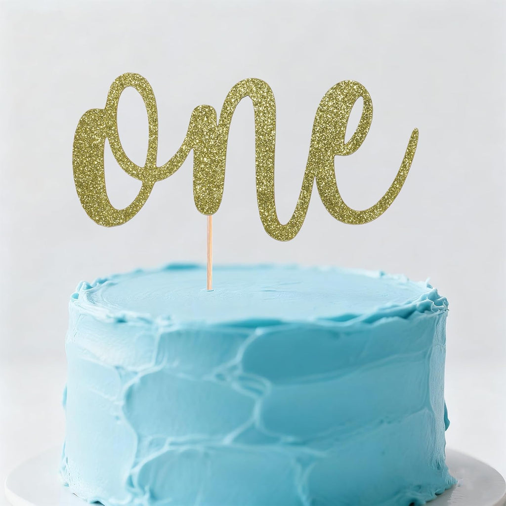 ONE Cake Topper - Bright Yellow Glitter 1st Birthday Decoration | Perfect for Baby Showers & Parties