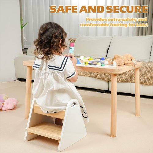 Toddler Step Stool, Wooden Step Stools for Kids, Kids Potty Training Stool with Handles, Rounded Corners Child Stepping Stool for Bathroom Sink, Kitchen, Bedroom(New-White)