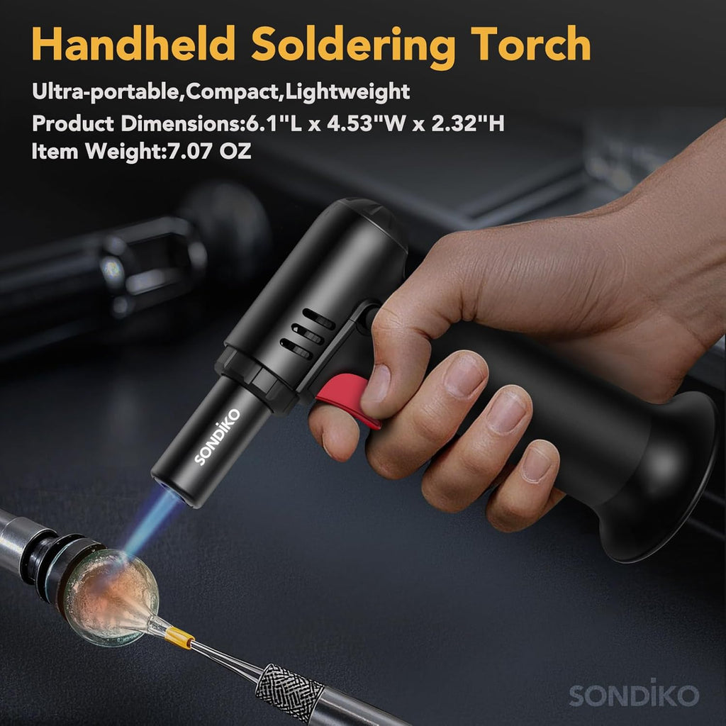 Sondiko Butane Torch Lighter - Refillable Soldering Torch with Adjustable Flame & Visible Fuel Window