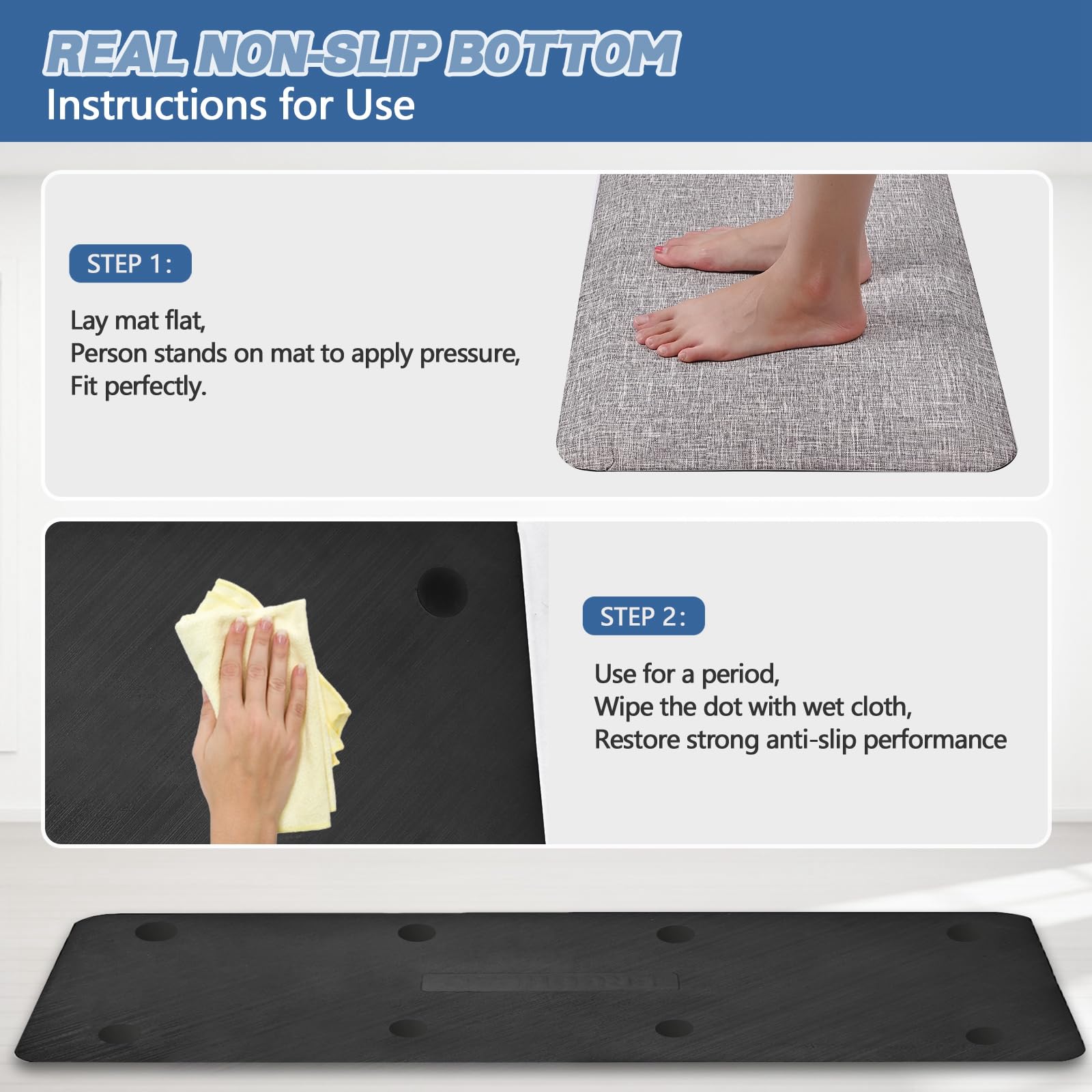 Ergohead Anti Slip 7/8 inchs Anti Fatigue Kitchen Floor Mat, Ergonomic Comfort Standing Mat, Waterproof Kitchen Runner for Home, Kitchen, Office, Laundry, Garage (Light Gray, 17.3" x 60" -0.87")