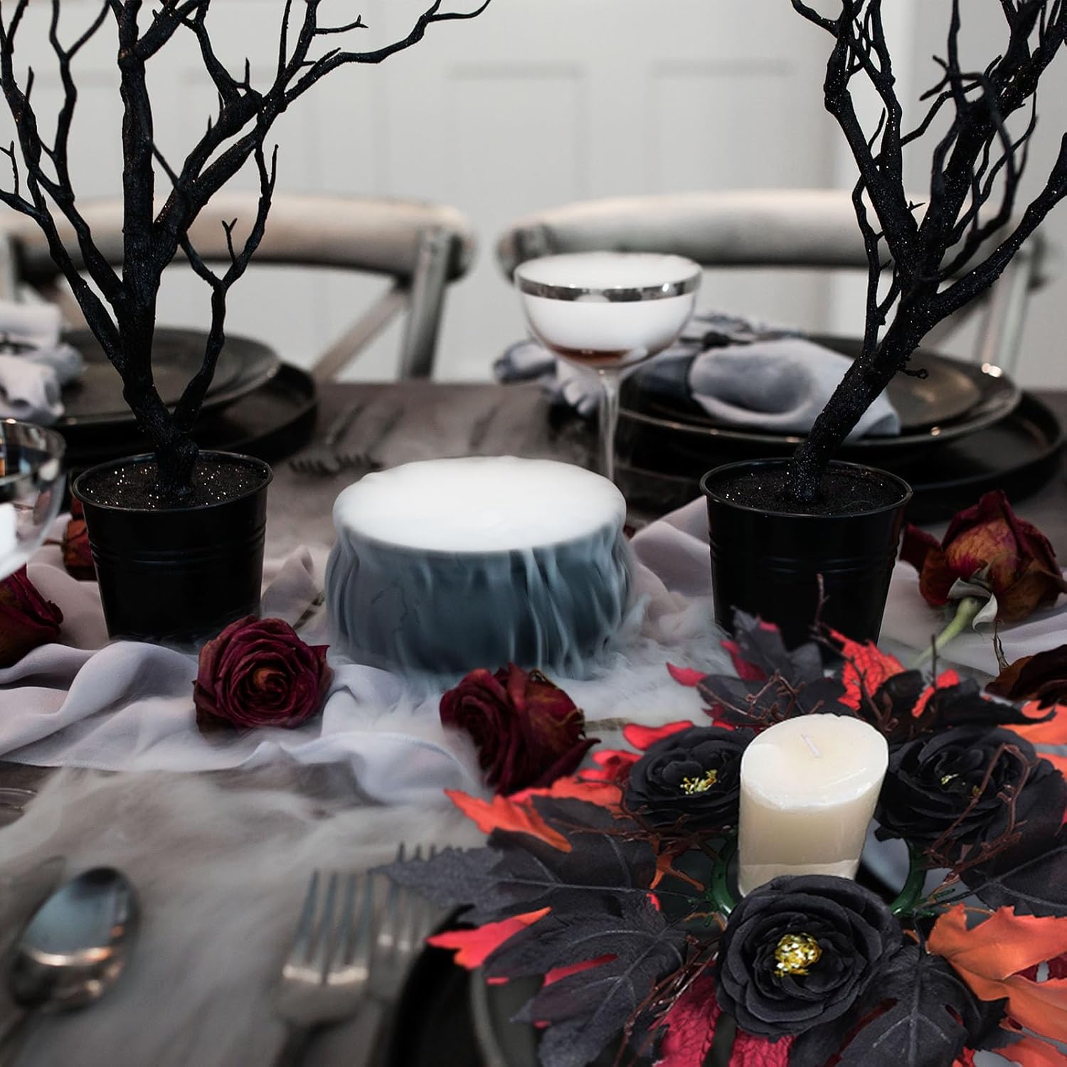 Skiennix Halloween Wreath Candle Rings - Gothic Red & Black Maple Leaf Rose Decor | Perfect for Wall & Table Centerpieces