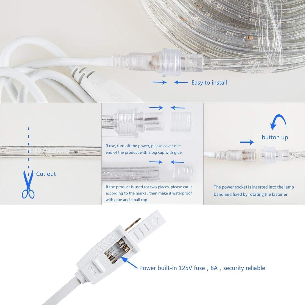 Skiennix 50ft LED Rope Lights - 540 Warm White LEDs, Waterproof & Connectable for Indoor/Outdoor Use