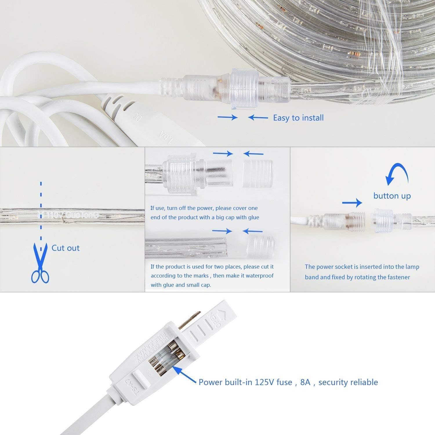 Skiennix 50ft LED Rope Lights - 540 Warm White LEDs, Waterproof & Connectable for Indoor/Outdoor Use