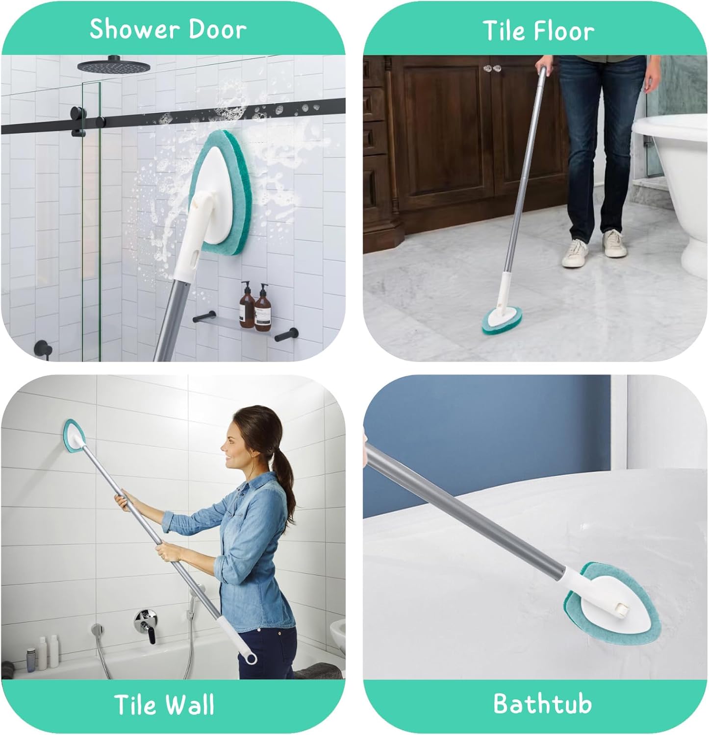 Skiennix Shower Scrubber - 47'' Long Handle Bathtub Brush with 6 Refill Pads for Easy Cleaning