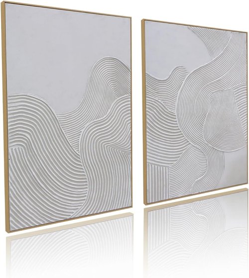 Framed Neutral Abstract Wall Art - Large 3D Curve Canvas Paintings for Living Room | 28 x 40 Inch, Ready to Hang