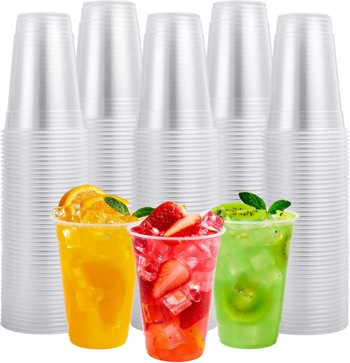 FOCUSLINE 16 oz Clear Plastic Cups - 300 Pack Disposable Drinking Cups for Water, Juice & Soda