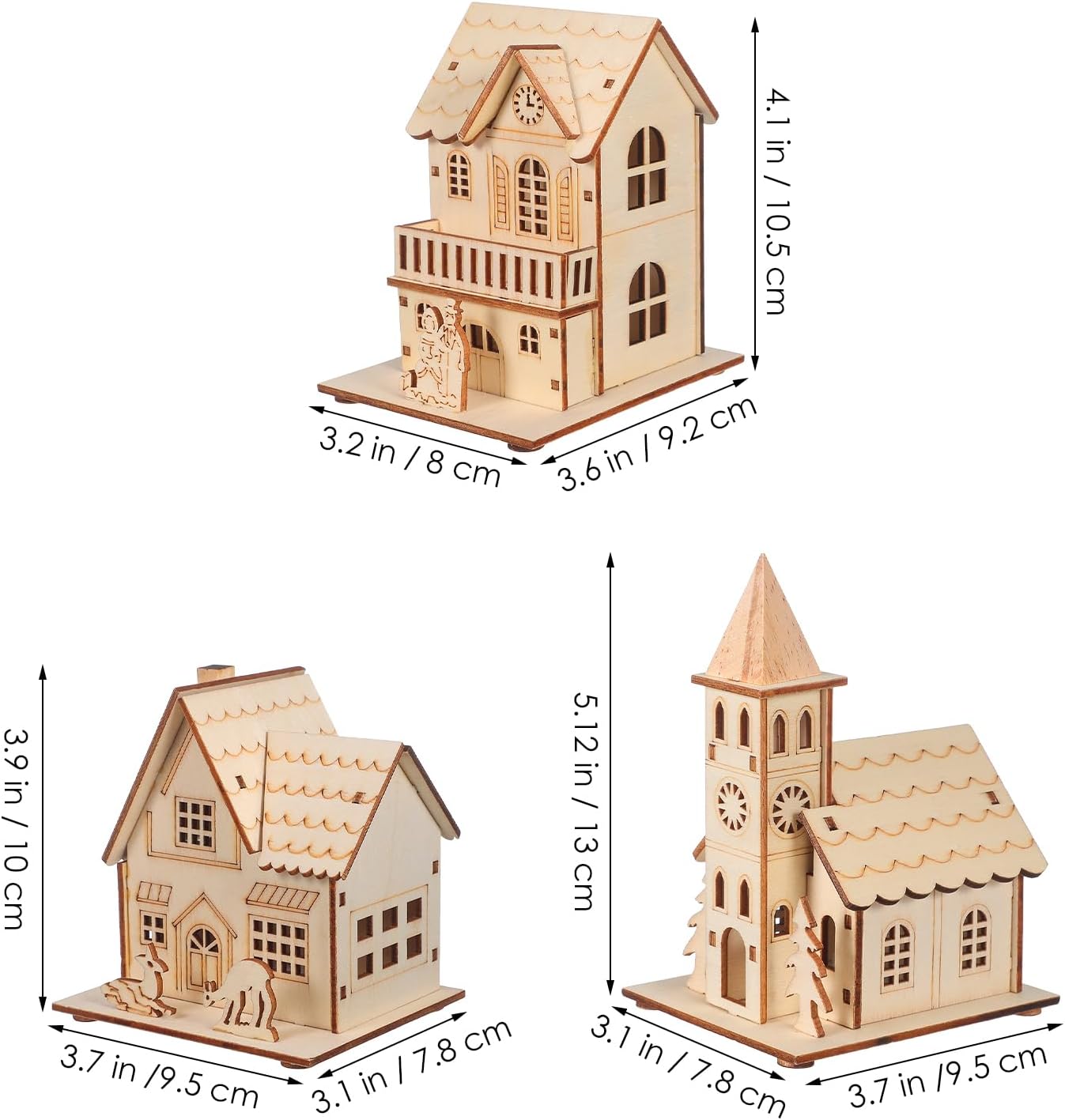 Skiennix Christmas Village Houses - LED Light Wooden Decor | Unfinished Rustic Design for Holiday Centerpieces
