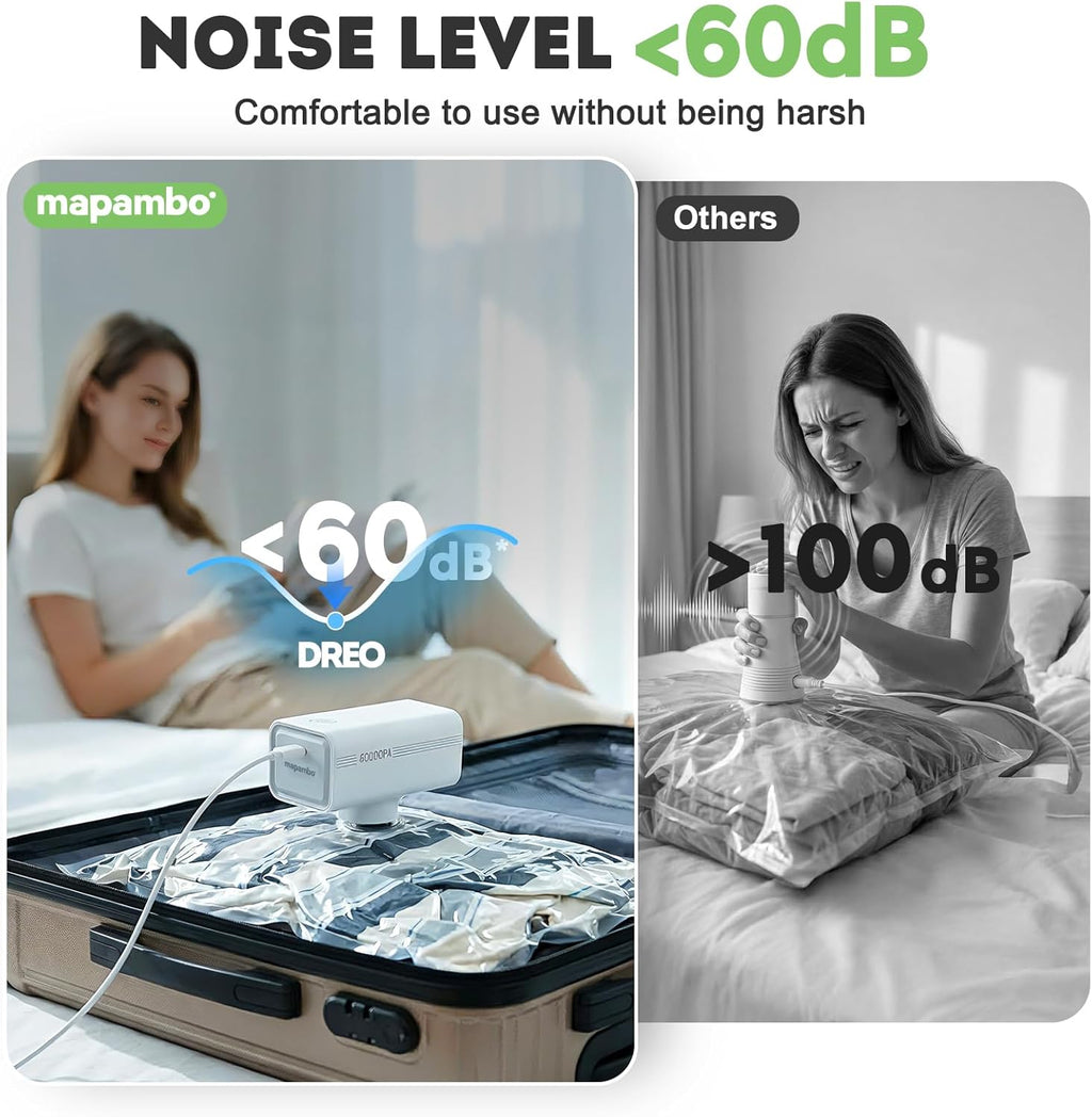 Mapambo Vacuum Storage Bags - 15 Pack with 60000Pa USB Pump | Space-Saving Travel Bags in 3 Sizes