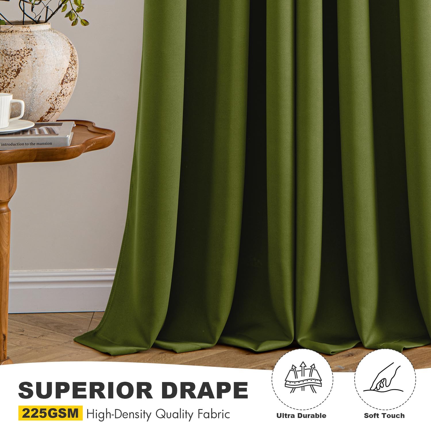 MIULEE Blackout Curtains - Light Olive Green Thermal Insulated Drapes | 84 Inches Long, 2 Panels