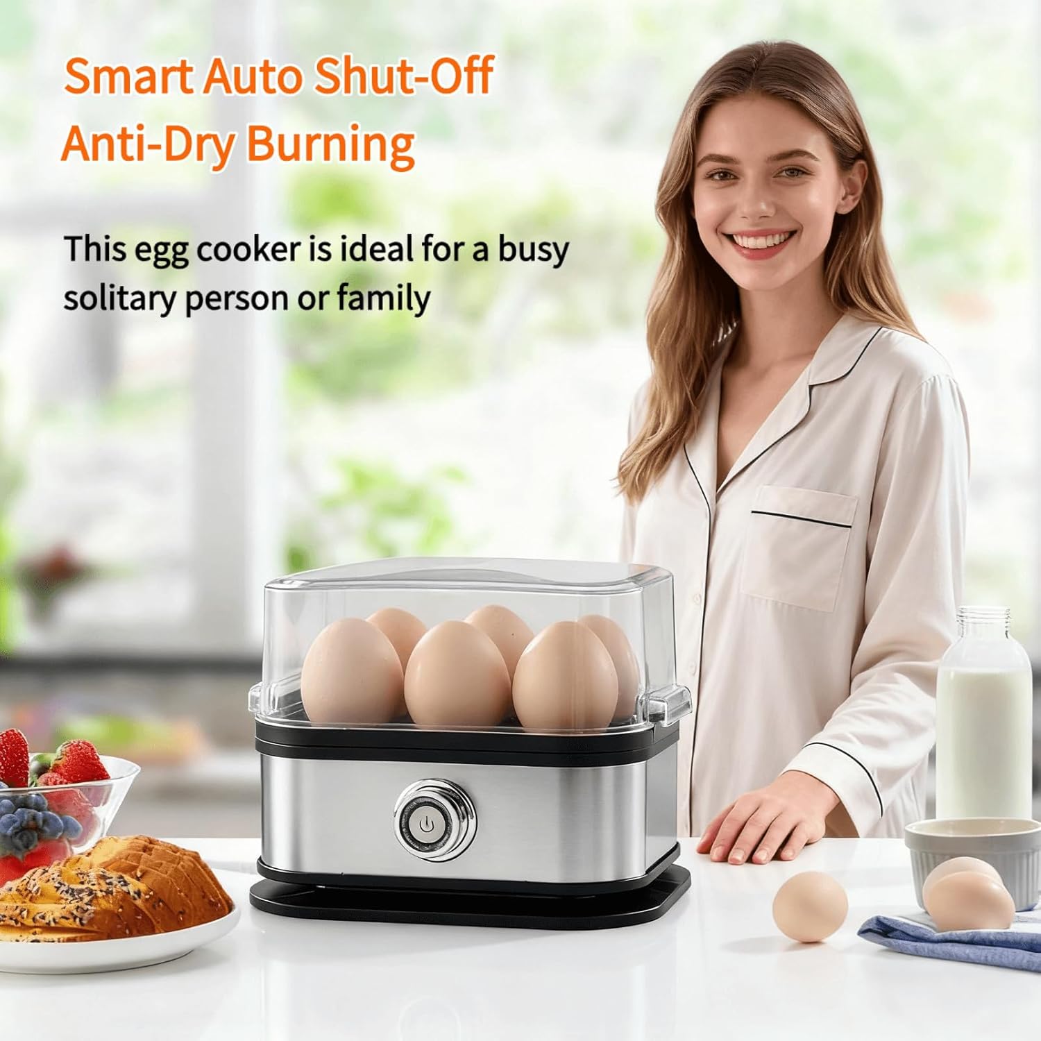 Rapid Egg Cooker - Electric Stainless Steel for 6 Eggs | Soft, Medium, Hard Boiled & Poached, BPA Free