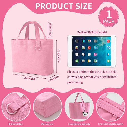 KIDJFGG 1 Pack Small Canvas Tote Bag, Mini Totes Bags Bulk for Women, DIY Blank Reusable Cute Sublimation Tote Bag with Handles & D Ring for Party Favors, Wedding Gifts & Mother's Days (Pink)