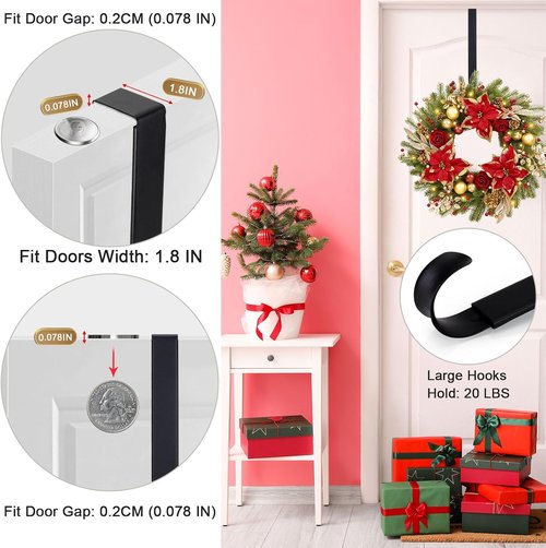 HEYHOUSE Wreath Hanger - Adjustable Over The Door Hook for Easter & Christmas Decor | Supports 20 lbs, Fits 14.9-25" Wreaths