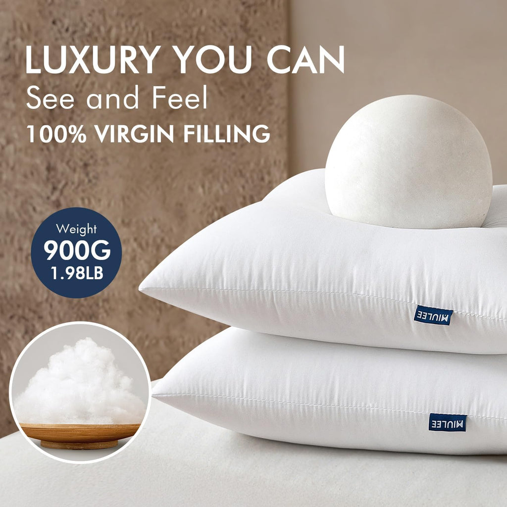 MIULEE Throw Pillow Inserts - Pack of 2, 26x26 Inch, 100% Virgin Fiber Filling for Bed & Couch