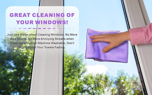 Norwεx Window Cleaning Cloth, Glass Cleaning Cloth, No Chemical Needed, Just Add Water Lints Streaks Scratches Free. (Purple 2 Pack)