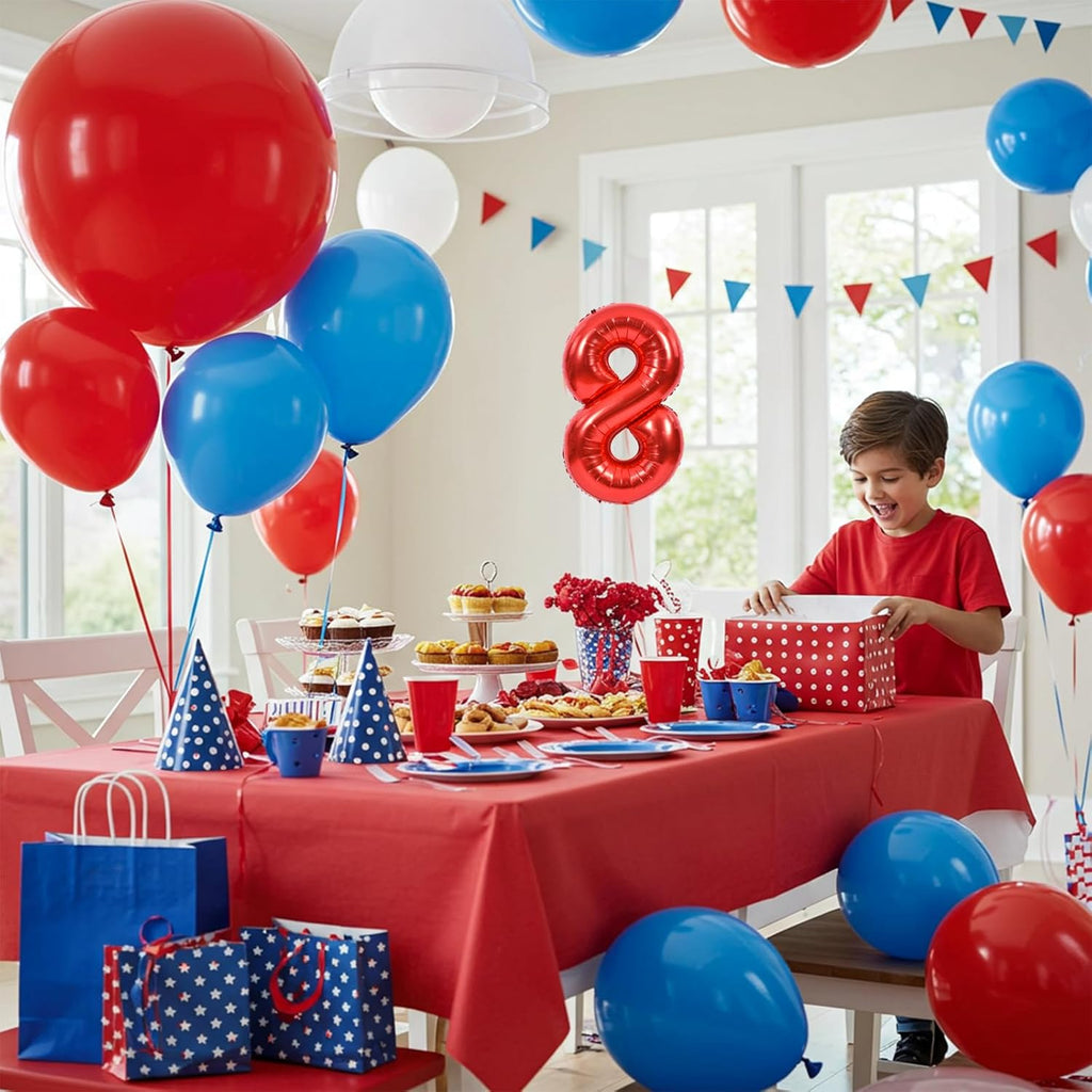 TONIFUL 16-Inch Red Mylar Foil Number Balloons | 0-9 Set of 10 for New Year, Birthdays & Celebrations