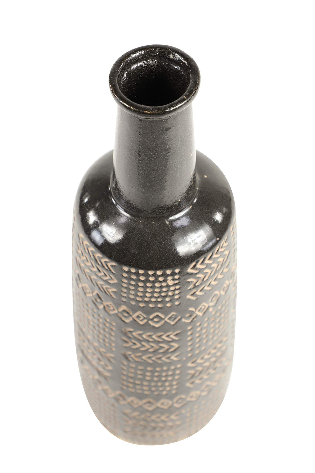 Deco 79 Porcelain Ceramic Decorative Vase Tribal Centerpiece Vase, Flower Vase for Home Decoration 6" x 6" x 18", Black