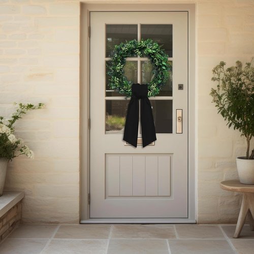 2pcs Black Cotton Wreath Sash for Front Door Solid Polyester Wreaths Satin Sash Burlap Garland Ribbon Accessories for Wreath Yard Doorway Indoor Outdoor Bow Bridal Shower Home Decor,5.1 x 54.3