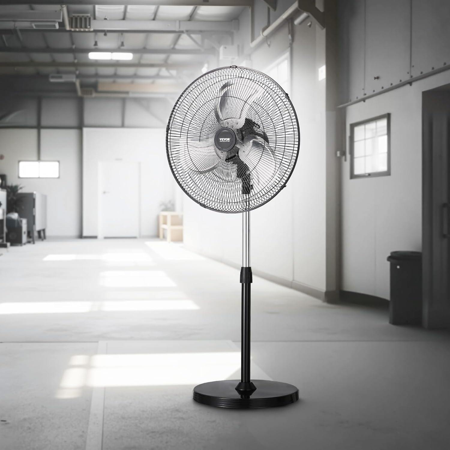 VEVOR 20-Inch Industrial Pedestal Fan - Adjustable Height & 90-Degree Oscillation | Powerful Black Floor Fan for Warehouses & Garages