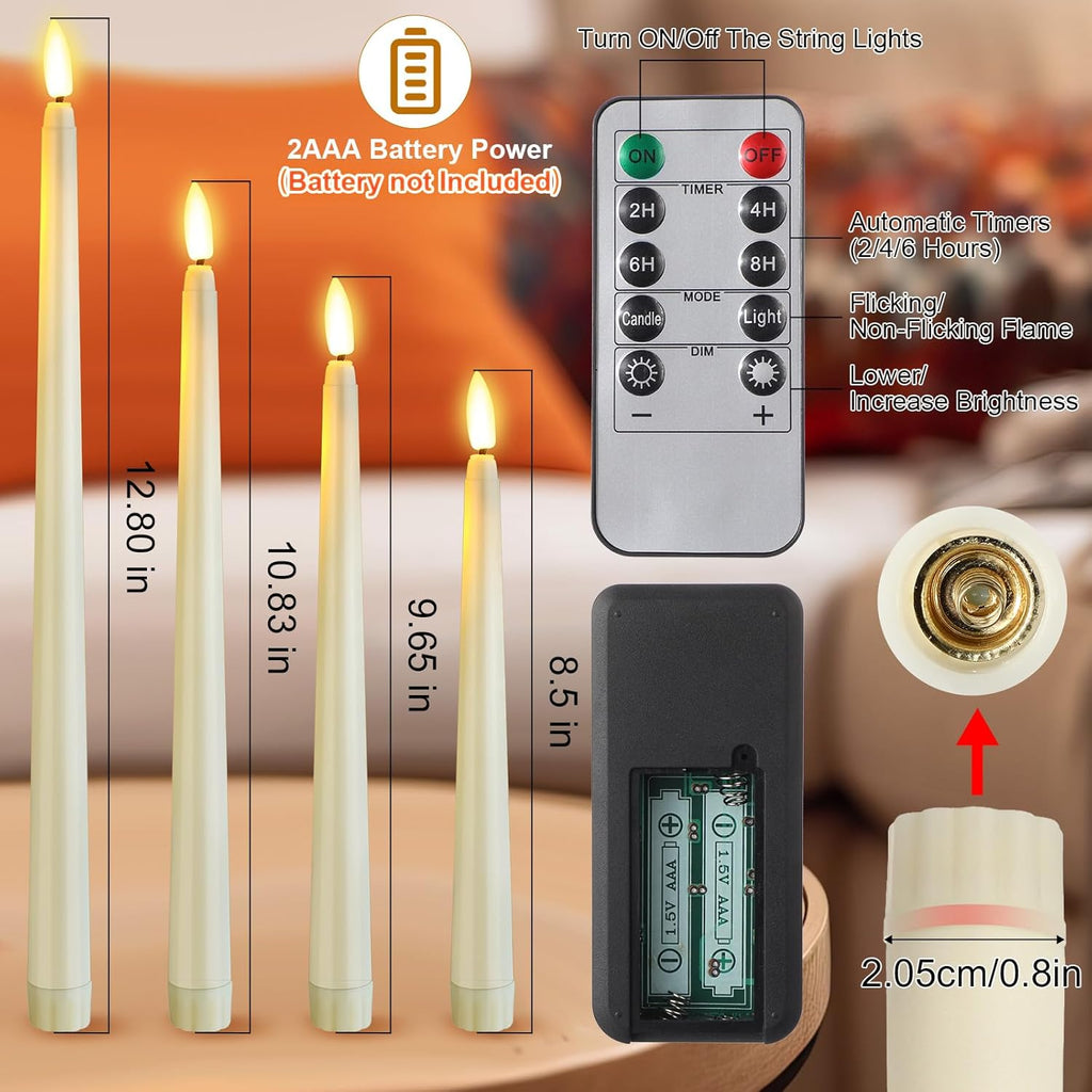 Rossesay Flameless Taper Candles - 16 Pcs Battery Operated with Remote Timer | Ivory LED Flickering for Weddings & Parties
