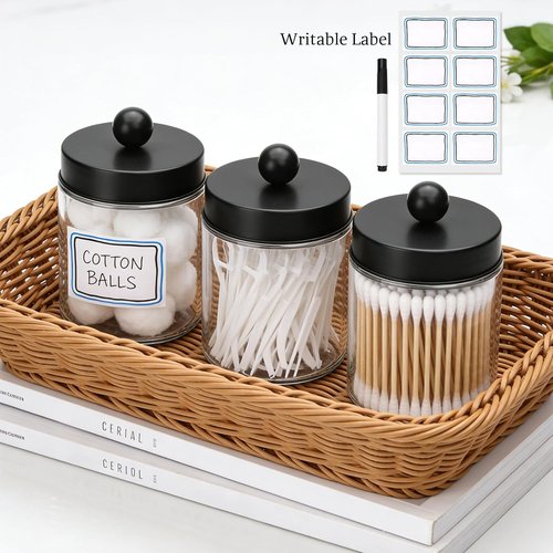 Accguan Apothecary Jars - Glass Storage Canisters with Stainless Steel Lids | 6-Piece Bathroom Organizer Set