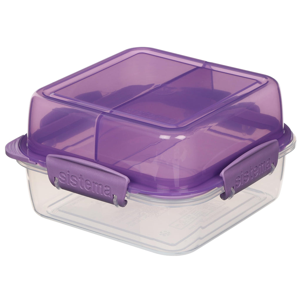 Sistema 1.24L Lunch Stack Square to Go Assorted Colours, Polypropylene, 1.24 Litre