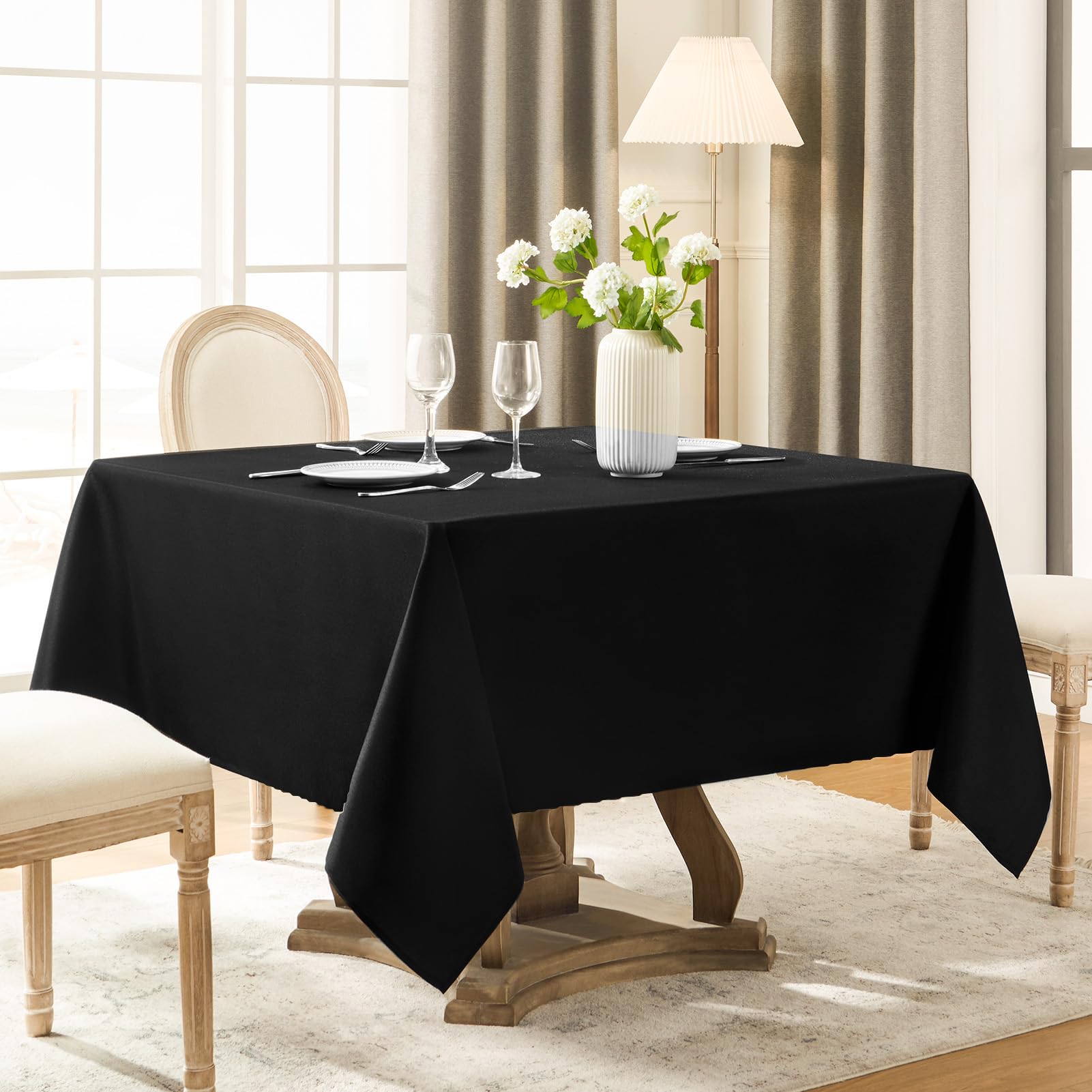 Aocoz Square Tablecloth 52 x 52 Inch Black 10 Pack Tablecloths Stain-Wrinkle Resistant Washable Polyester Table Cloths for Holiday, Buffet Parties,and Wedding