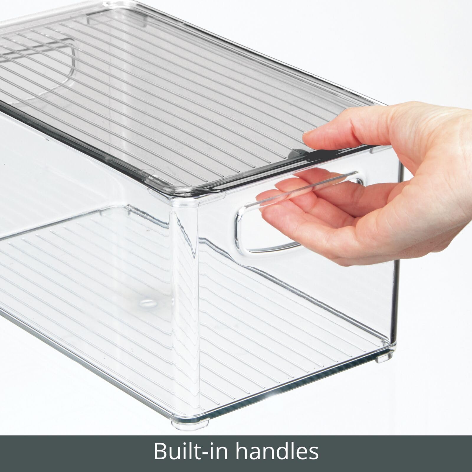 mDesign Deep Plastic Bathroom Storage Bin Box, Lid/Built-in Handles, Organization for Makeup, Hair Styling Tools, Toiletry Accessories in Cabinet, Shelves, Ligne Collection, 2 Pack, Clear/Smoke Gray