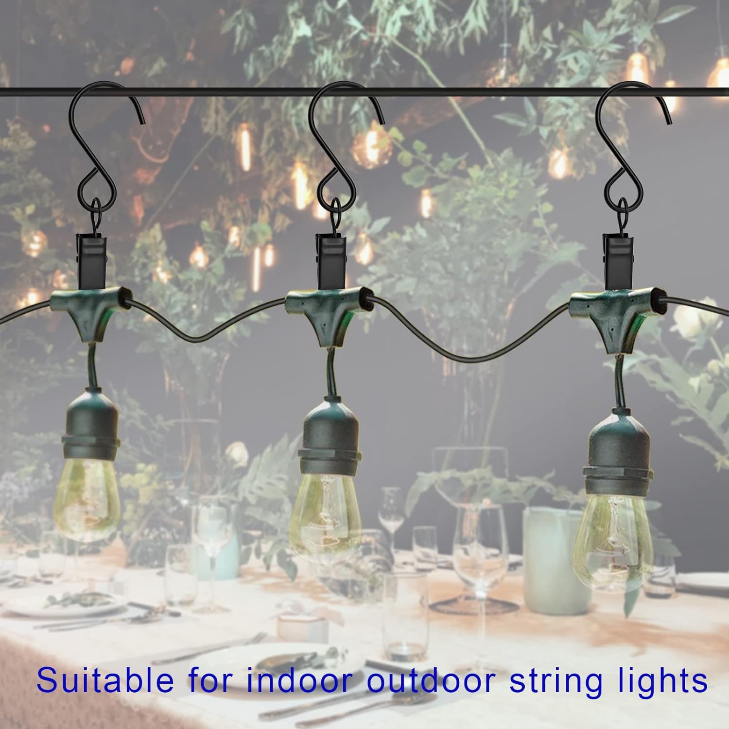 Skiennix Stainless Steel S Hooks - 50 Pack Hanging Clips for Party Lights & Art Display | 3 Inch, Black