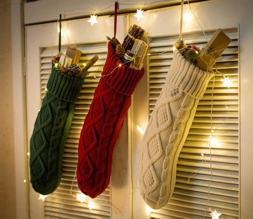 Fesciory Christmas Stockings, 6 Pack 18" Large Cable Knit Stocking & Decor for Family Holiday Xmas Party Gift, Burgundy