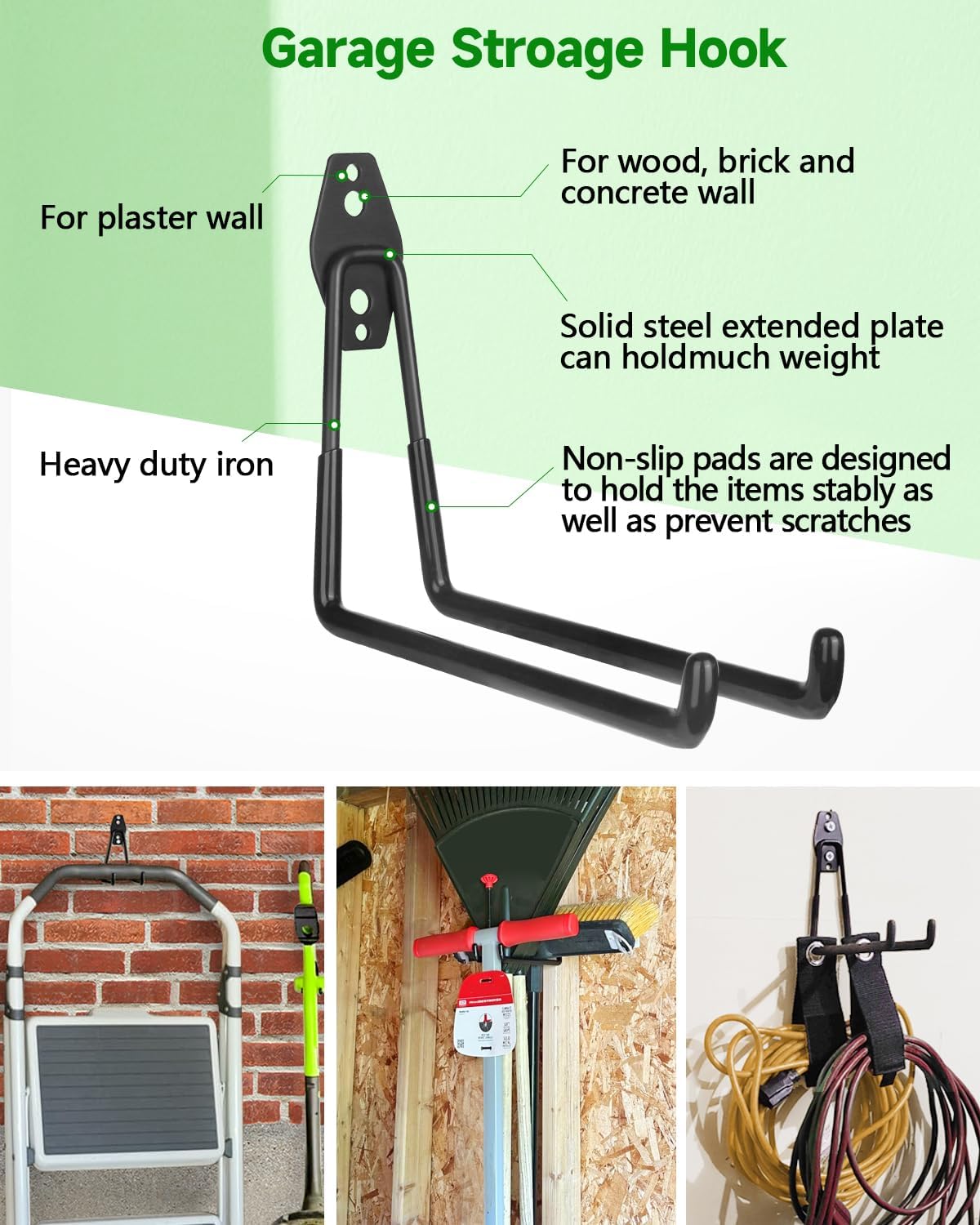 PIYILO Garden Tool Organizer - 48-Inch Heavy Duty Wall Rack with 18 Garage Hooks for Yard Tools
