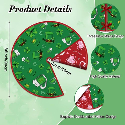 St Patrick's Day Tree Skirt 36 Inch Double Sided Print St.Patricks Day Tree Mat St.Patricks Day Tree Decor Reversible Green Shamrock Clover St. Patrick's Day Tree Skirts for Indoor Holiday Party Decor