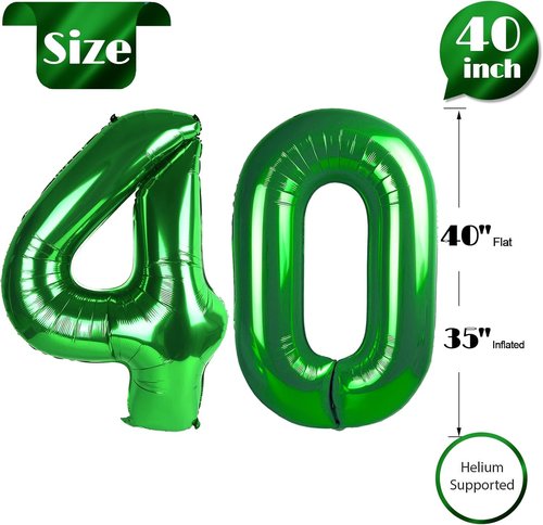 Green Number 40 Balloon - 40 Inch 40th Birthday Decorations for Men & Women | St. Patrick's Day Theme