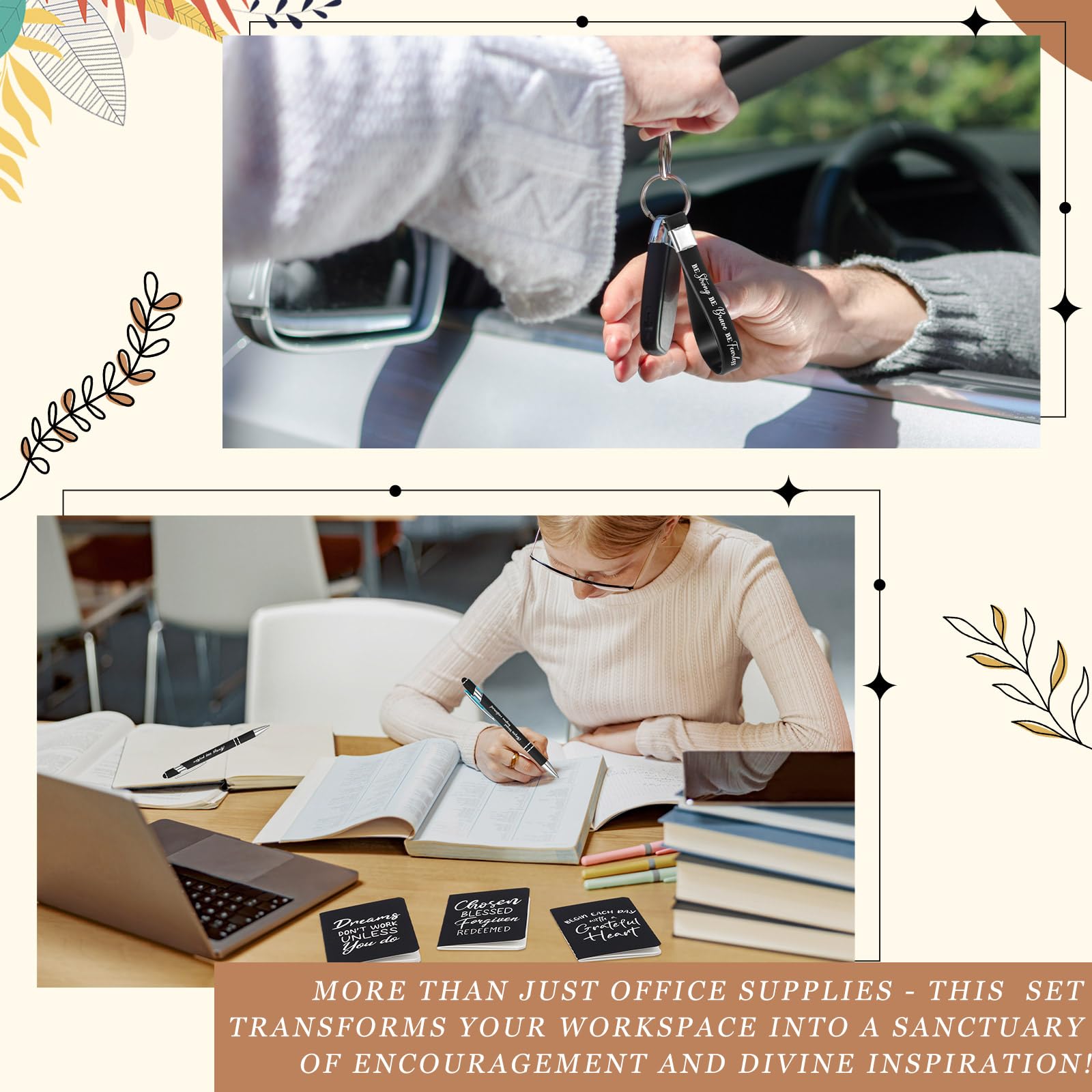 Hollowfly 24 Sets/96 Pcs Inspirational Gifts Bulk for Employee Recognition Appreciation, 24oz Plastic Cups Pens Notebooks Keychains Set, Gifts for Office School Teachers Staff Coworkers (Black)