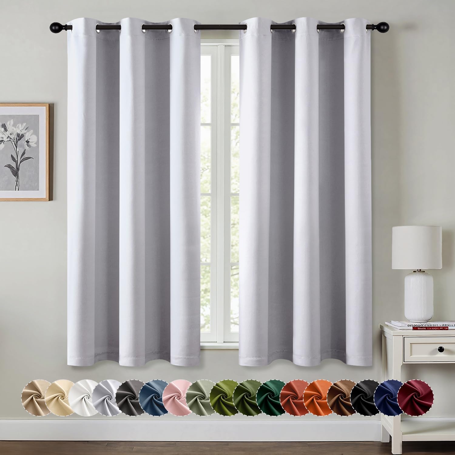 MIULEE Blackout Curtains - Thermal Insulated Room Darkening Drapes | 40 x 54 Inches, Greyish White, 2 Panels