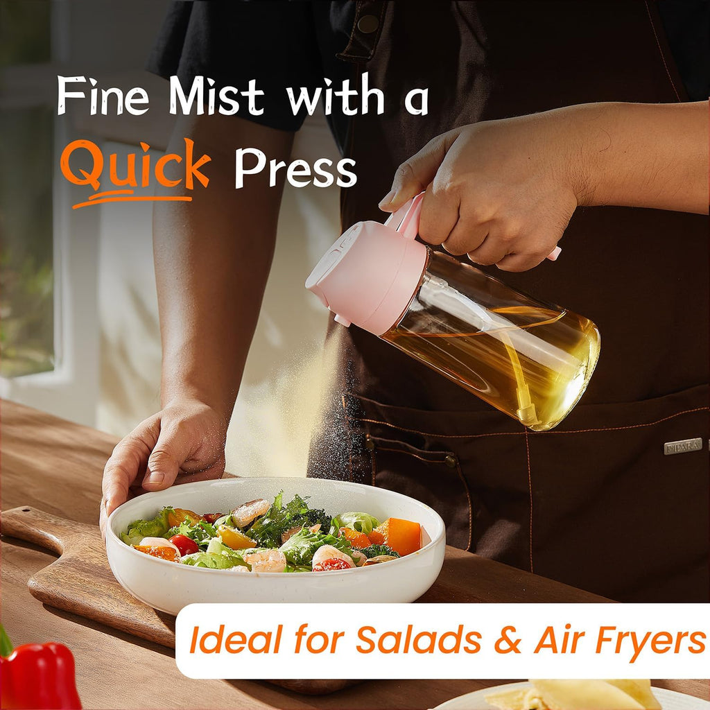 TrendPlain 16oz Glass Olive Oil Sprayer - 2-in-1 Dispenser for Cooking, Air Fryer & BBQ | Peach Color