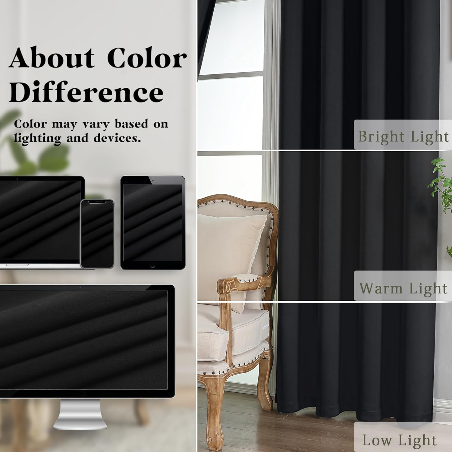 Simplebrand Blackout Curtains - Thermal Insulated Room Darkening Drapes | 63 Inch Length, 2 Panels Set, Black