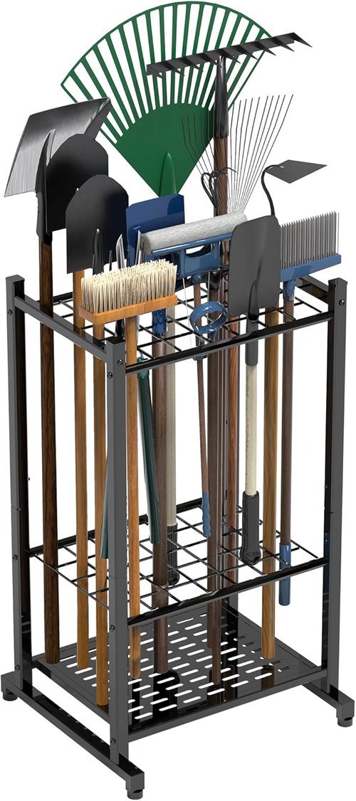 Garden Tool Organizer - Heavy Duty Steel Rack for Up to 35 Long-Handled Tools | Black