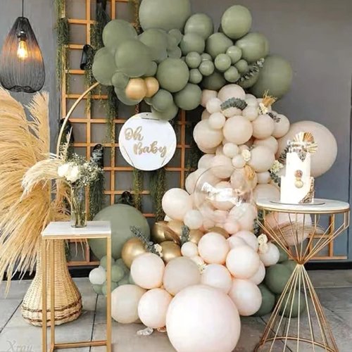 PartyWoo Sage Green Balloon Arch Kit Garland 142pcs Different Sizes of 18 12 10 5 Inch Olive Dusty Boho Green Balloons for Baby Shower Graduation Jungle Woodland Dinosaur Birthday Party Decorations