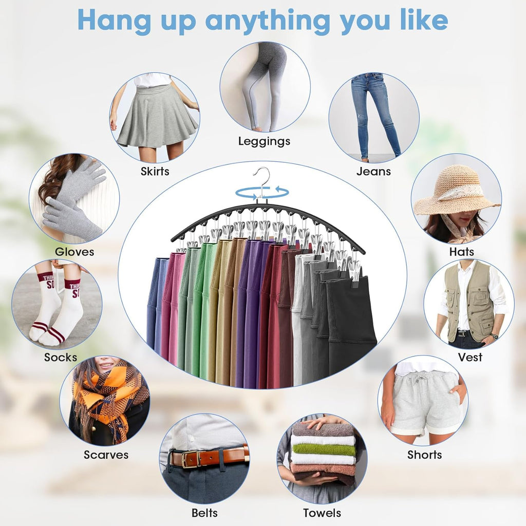 Skiennix Legging Organizer - Space-Saving Closet Hangers for 45 Leggings, Shorts & Skirts | Black